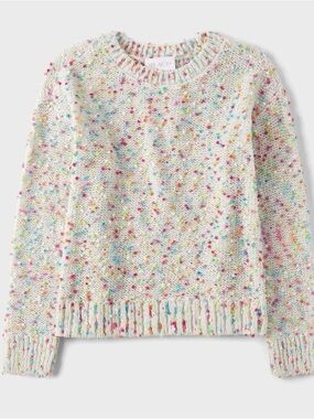NWT THE CHILDREN’S PLACE Girls Rainbow Pom Pom Sweater - White